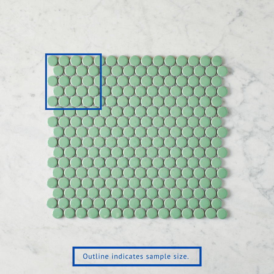 Pacific Greenwood TILE Broadwater Green Gloss Penny Round Mosaic Tile