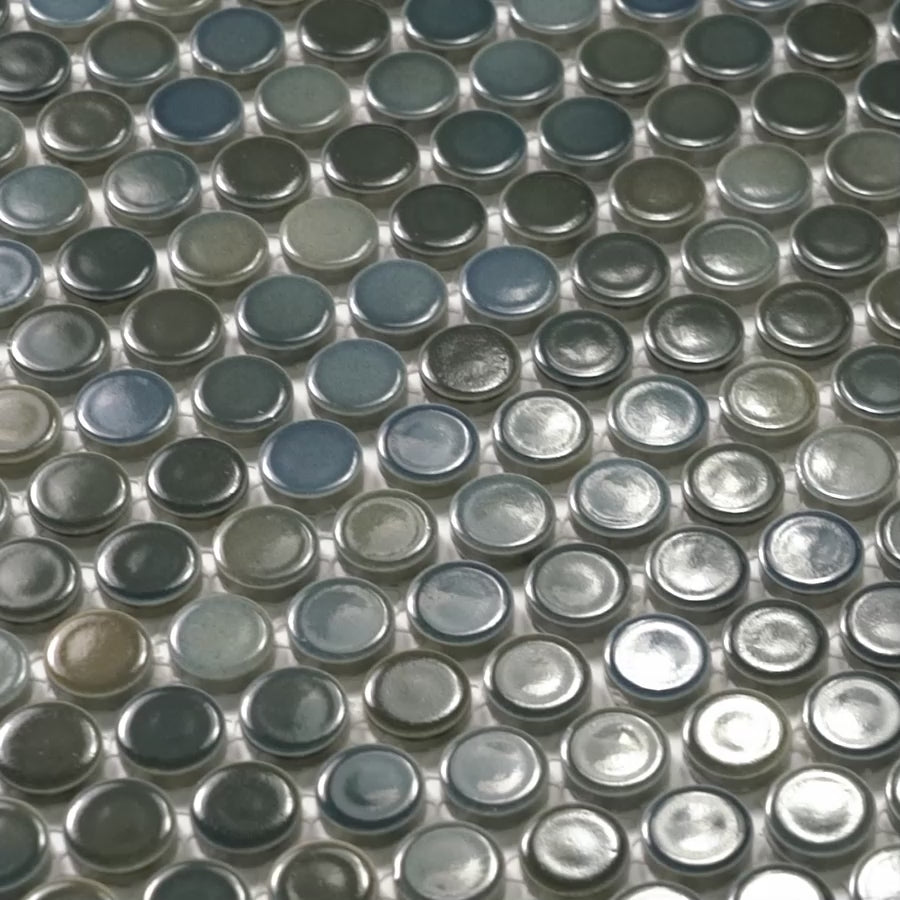 Broadwater Dark Blue Mix Gloss Penny Round Mosaic Tile