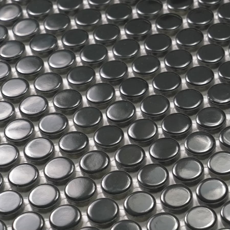 Broadwater Black Gloss Penny Round Mosaic Tile