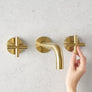 Wall spout + Cross taps Brushed Brass