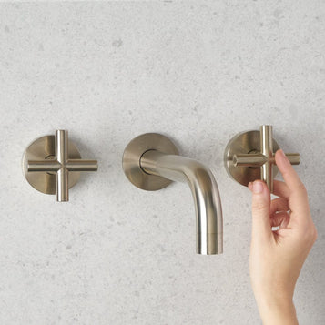 Wall Spout + Cross Taps Warm Brushed Nickel