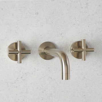 Wall Spout + Cross Taps Warm Brushed Nickel
