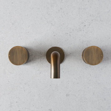 Wall Spout + Round Wall Taps Antique Brass
