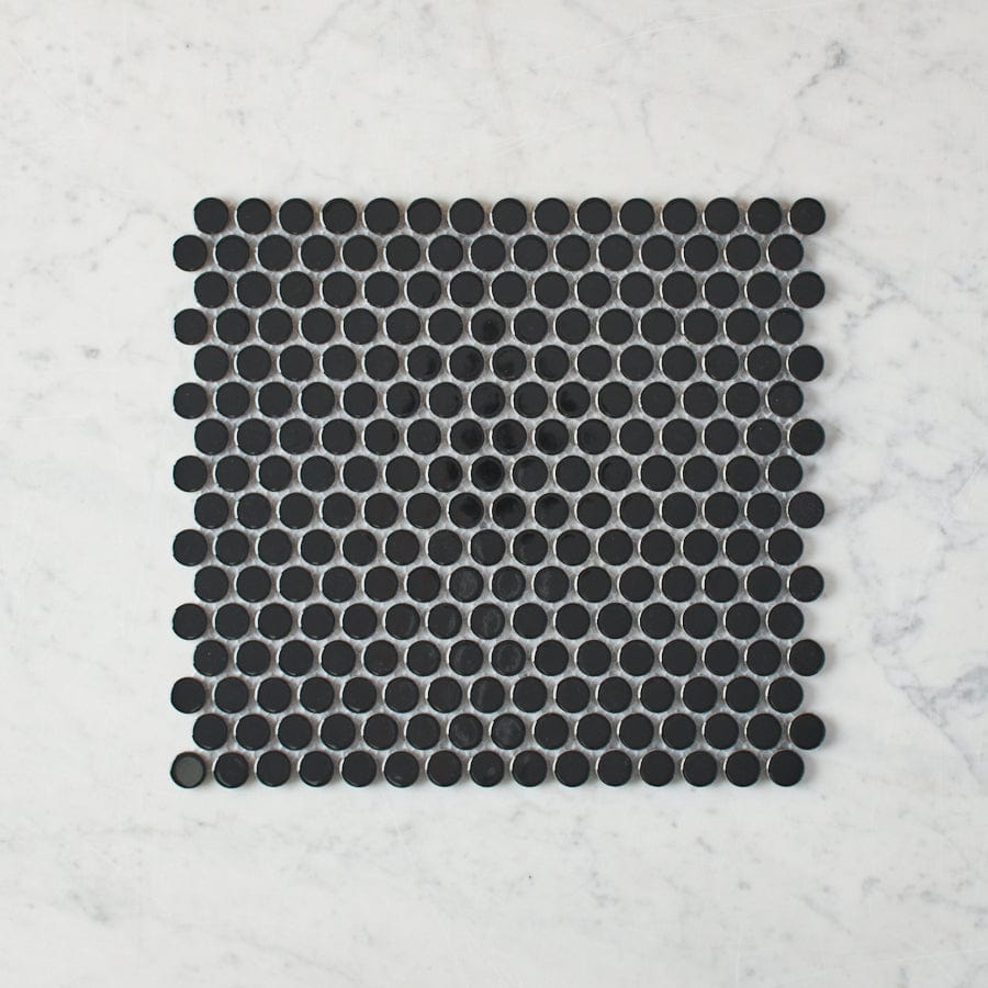 Pacific Greenwood TILE Broadwater Black Gloss Penny Round Mosaic Tile