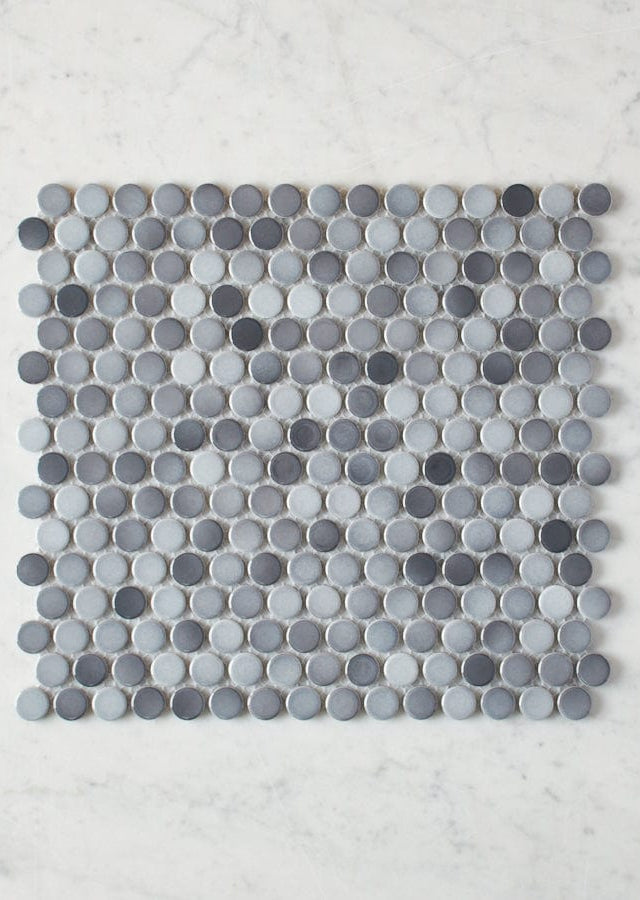Pacific Greenwood TILE Broadwater Grey Mix Gloss Penny Round Mosaic Tile