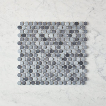Broadwater Grey Mix Gloss Penny Round Mosaic Tile
