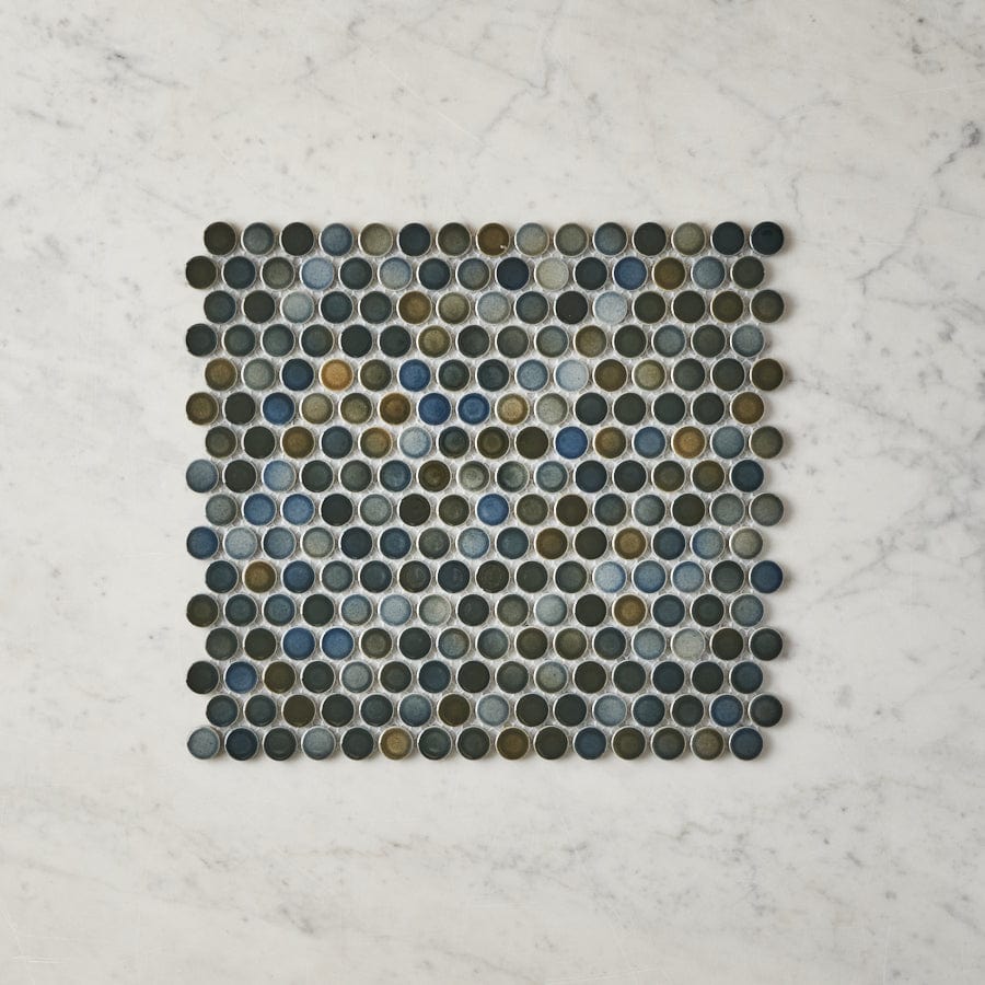 Pacific Greenwood TILE Broadwater Dark Blue Mix Gloss Penny Round Mosaic Tile