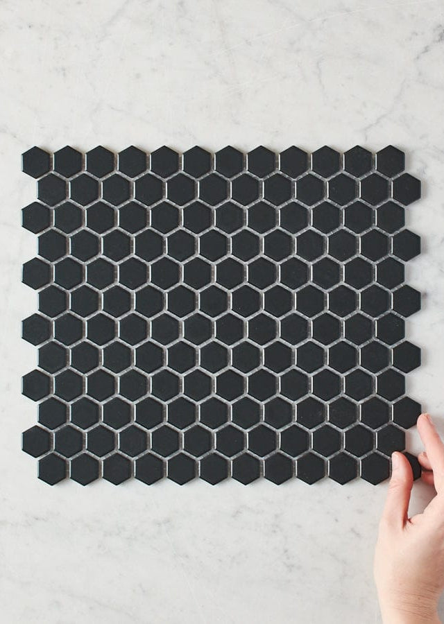 Pacific Greenwood TILE Peppermint Grove Small Black Matte Hexagon Mosaic