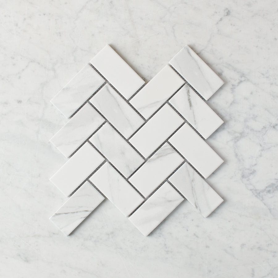 Pacific Greenwood TILE Tully Heads Carrara Matte Herringbone Tile