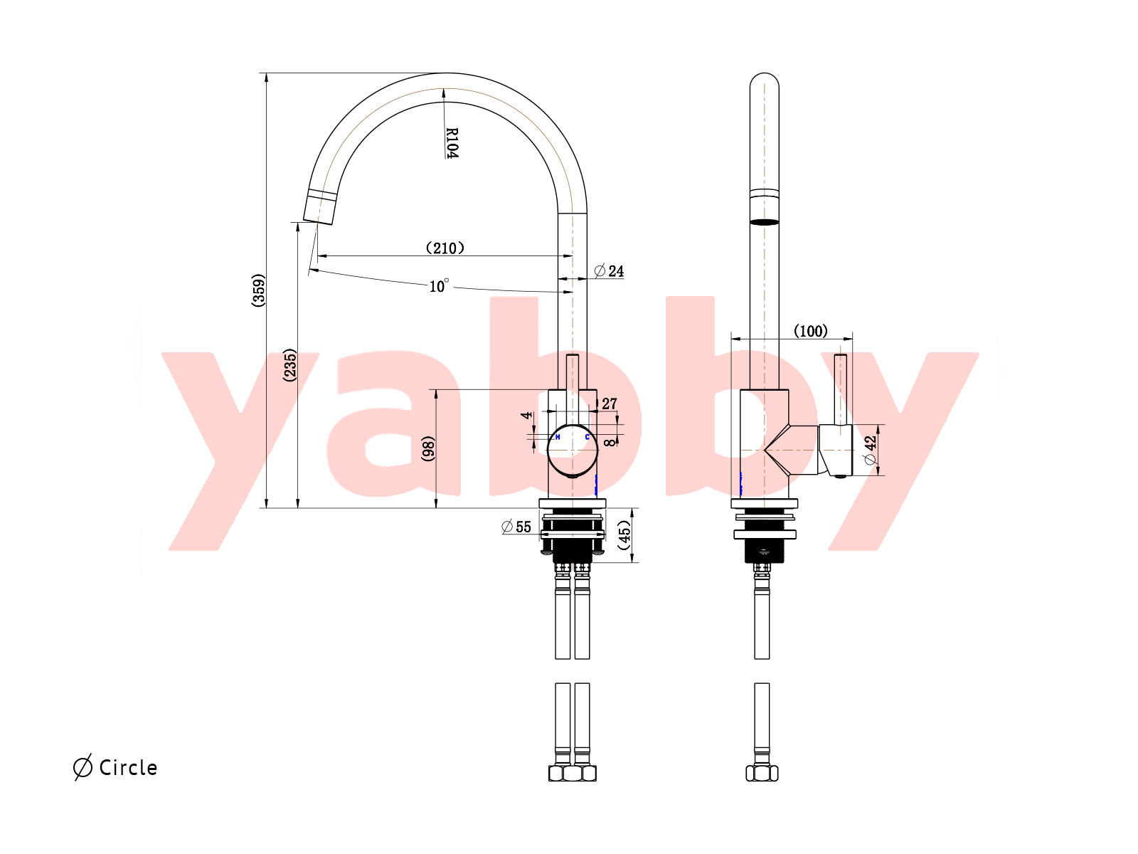 Yabby TAPWARE Round Kitchen Mixer Brushed Brass