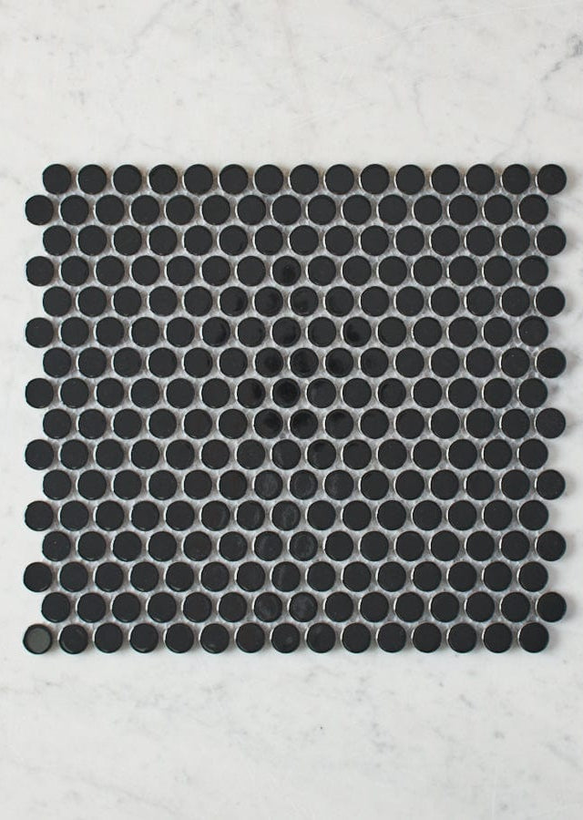 Pacific Greenwood TILE Broadwater Black Gloss Penny Round Mosaic Tile