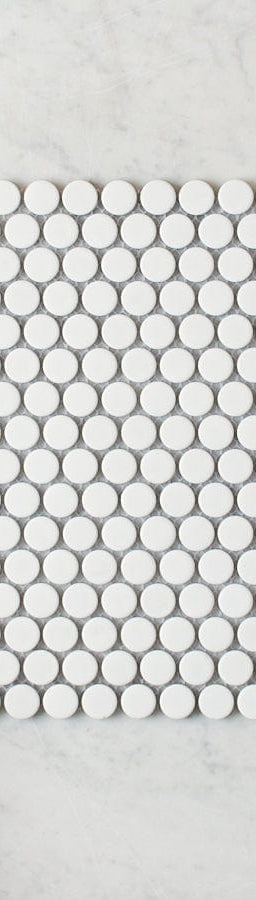 Pacific Greenwood TILE Broadwater White Matte Penny Round Mosaic Tile
