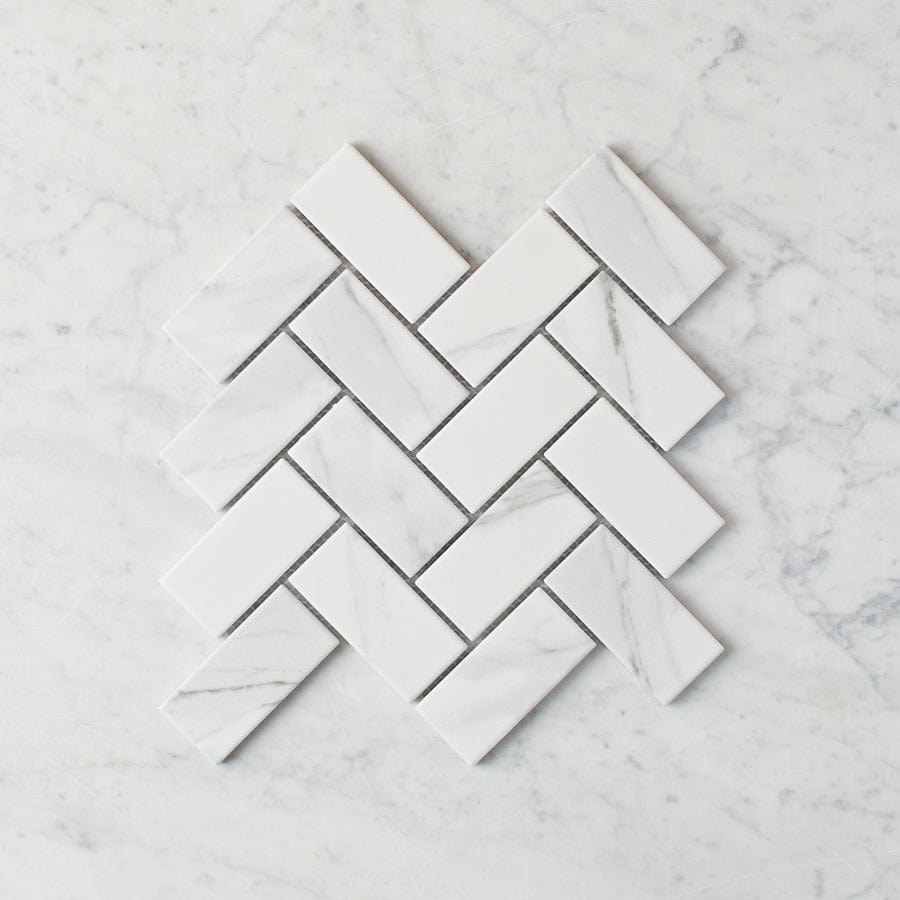 Pacific Greenwood TILE Tully Heads Carrara Matte Herringbone Tile